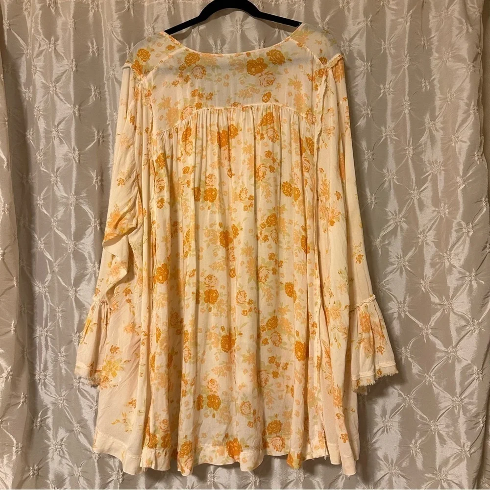 Free People Loretta Tunic Top Tea Combo Cream Yellow Floral Print Ruffle Boho